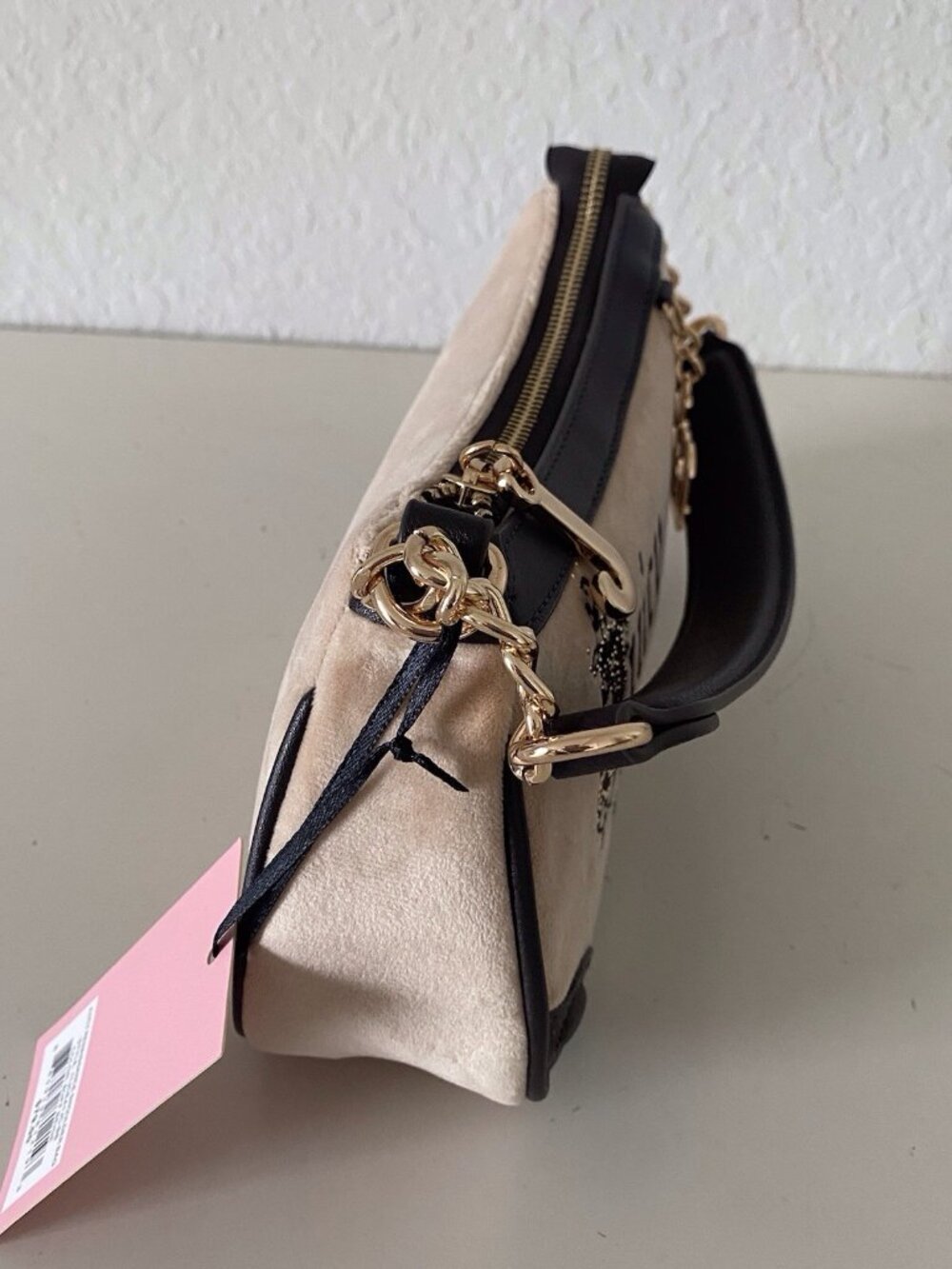 Juicy Couture Juicy Renaissance Shoulder Bag In Buff Beige W/Charm Crown Velvet - Picture 9 of 13